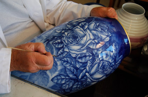 peinture vase porcelaine bleu